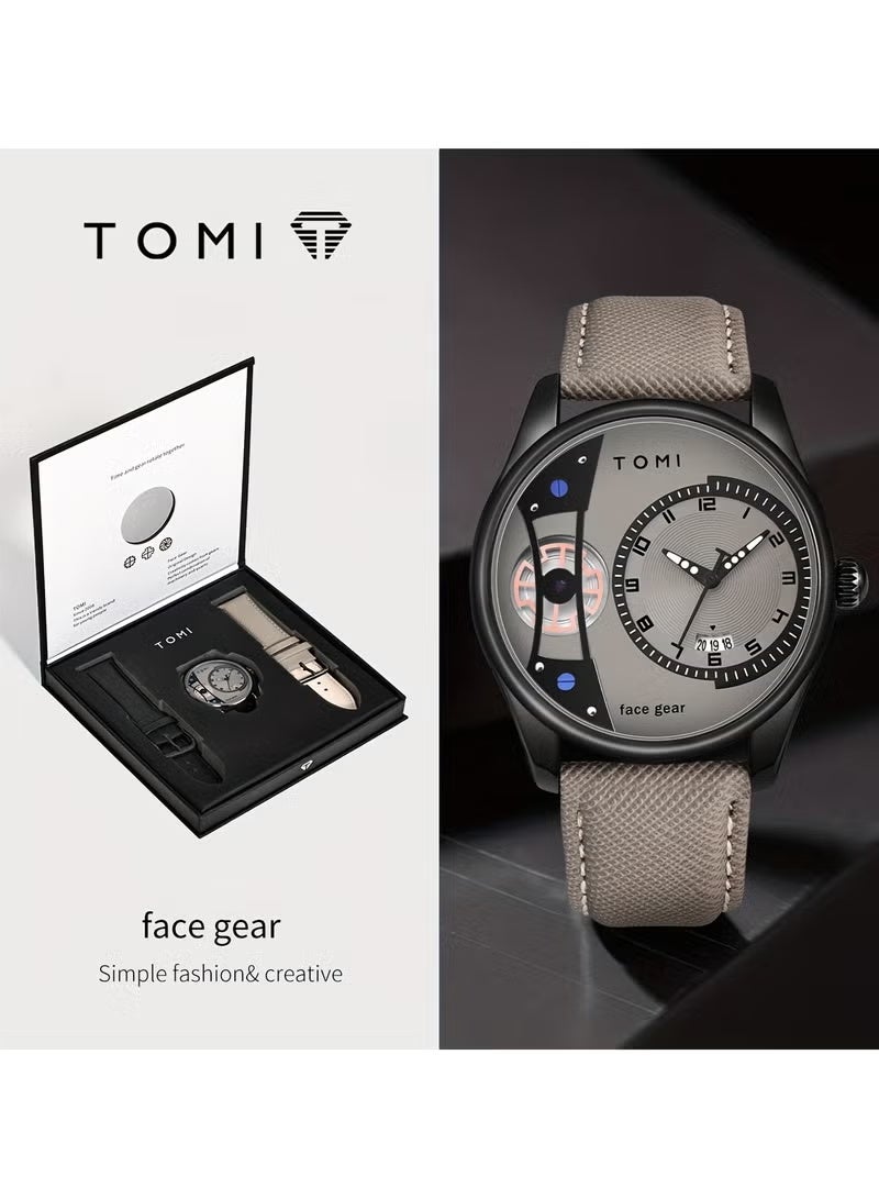 TOMI Men's Rotating Gear Sweeping Second Watch & Replaceable Strap, Box Gift For Holiday And Daily Life - Image 1